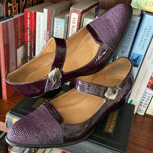 France Mode Purple Leather Mary Jane Shoes Made in France Women's Size 8 - 8.5 - Picture 14 of 16
